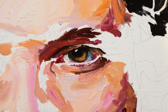 Painting male portrait oil on canvas in process - Powered by Adobe