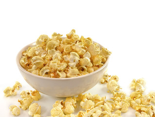 popcorn in bowl on white background