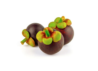 three mangosteen on white background