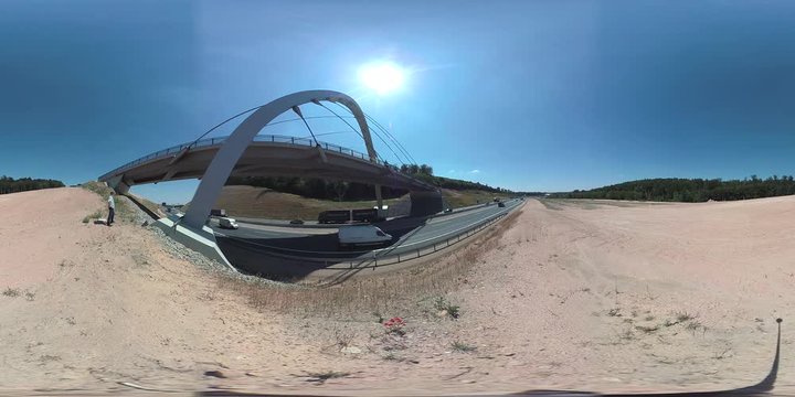 Ausbau der Autobahn mit Stahlbr&uuml;cke, VR360, VR, 360 VR, 360-Grad-Video
