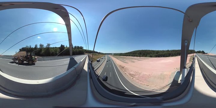 Ausbau der Autobahn mit Stahlbr&uuml;cke, VR360, VR, 360 VR, 360-Grad-Video