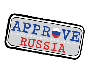 Vector Stamp for Approve logo with Russian Flag in the shape of O and text Russia.