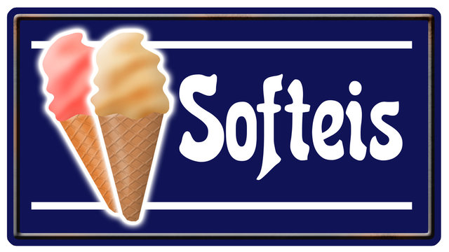 Blechschild Softeis blau wei&szlig; Retro Style