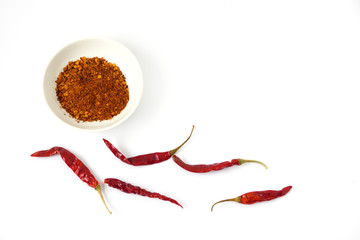 Dried chili pepper and Cayenne pepper isolated on white background