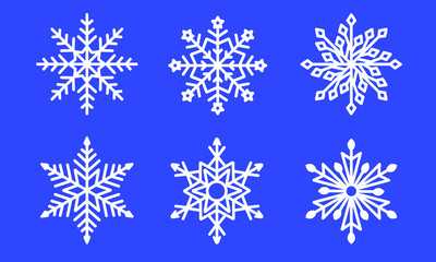 Fototapeta na wymiar Set of laser cutting openwork snowflakes. Christmas decoration. Template for cut out paper snowflake isolated on blue background. Vector silhouette, stencil for scrapbooking, woodcut, carved wood.