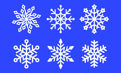 Obraz premium Set of laser cutting openwork snowflakes. Christmas decoration. Template for cut out paper snowflake isolated on blue background. Vector silhouette, stencil for scrapbooking, woodcut, carved wood.
