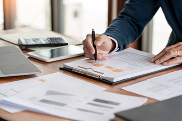 strategy analysis concept, Businessman working  financial Manager Researching Process accounting...