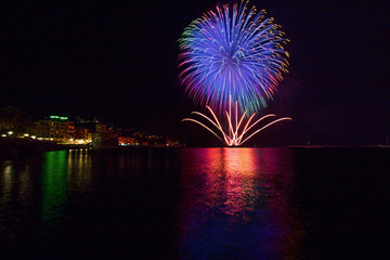 RAPALLO, ITALY JULY, 3, 2019 - Fireworks in Rapallo, Genoa province, Ligurian riviera, Italy.