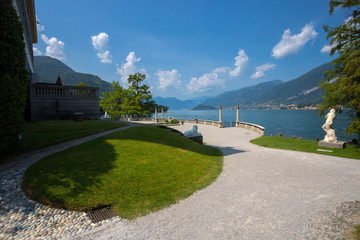 View of Villa Melzi and the Gardens in the village of Bellagio on Como lake, Italy