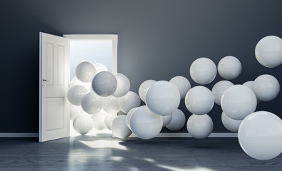 3D Illustration Tür und weiße Bälle