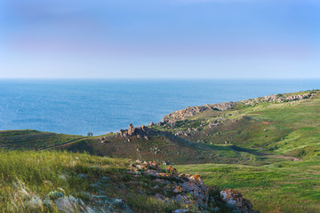Fototapeta na wymiar Crimea nature reserve - the road to travel. Landscape park- Kerch peninsula