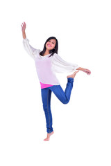 Fototapeta premium Active girl jumping in joy isolated on white