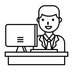 Businessman with desk and screen vector, line style icon