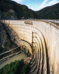 Enguri hydroelectric power station HES. The Jvari Reservoir next to Inguri Dam, surrounded by...