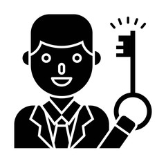 Businessman hold a key vector, solid style icon