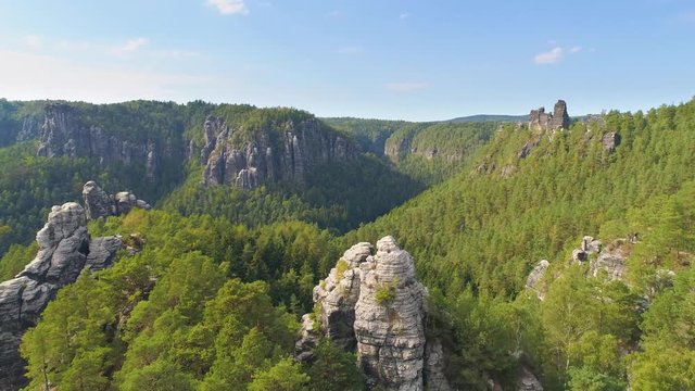 Bastei Park in Saxony, Germany, wonderful aerial drone panorama view.