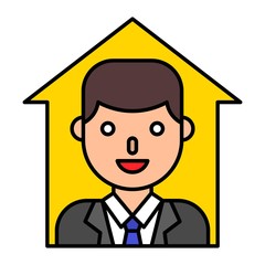 Businessman in up arrow vector, filled style editable outline icon