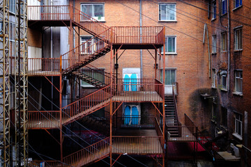 Fire Escape stairs old building facade day view