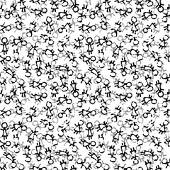 Seamless grunge pattern with a lot of girls, women, kids. Stickman endless illustration