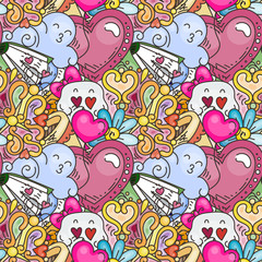 Graffiti seamless pattern with love style doodles. Vector background with childish swag and crazy elements