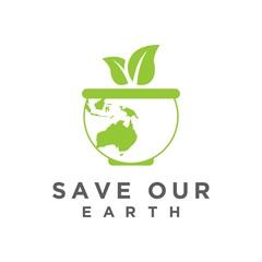 vector logo of the earth, combined with plants