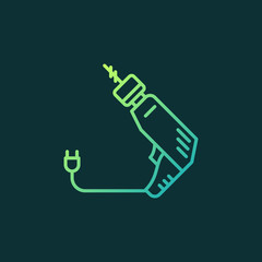 Electric Drill vector colored linear icon or logo element on dark background