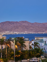 Panoramic view on the central public beach of Eilat - famous resort city