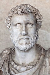 Fototapeta na wymiar Statue of Roman Emperor Antoninus Pius at Ancient Agora in Athens, Greece