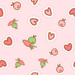 Cute seamless pattern with apples, carrots and hearts