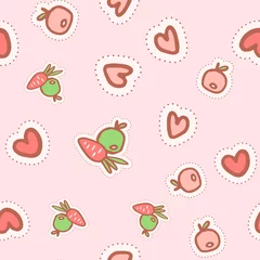 Poster Cute seamless pattern with apples, carrots and hearts © irinabogomolova