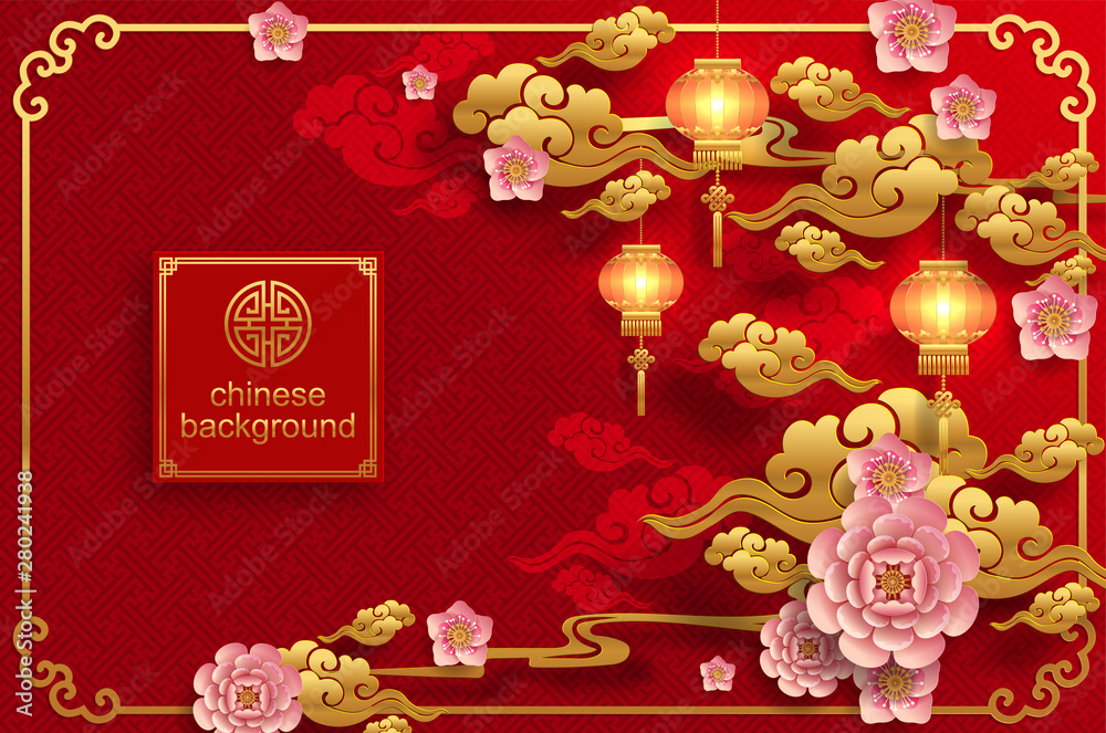 Wall mural Chinese traditional and asian elements background template on paper color Background.