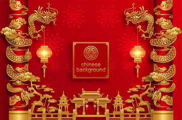 Chinese traditional and asian elements background template on paper color Background.