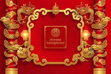 Chinese traditional and asian elements background template on paper color Background.