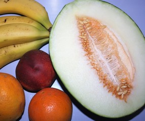 healthy food fruit melon banana oranges nectarines 