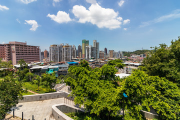 Skyline of Macau between nature, view from Fortress. Santo António, Macao, China. Asia.