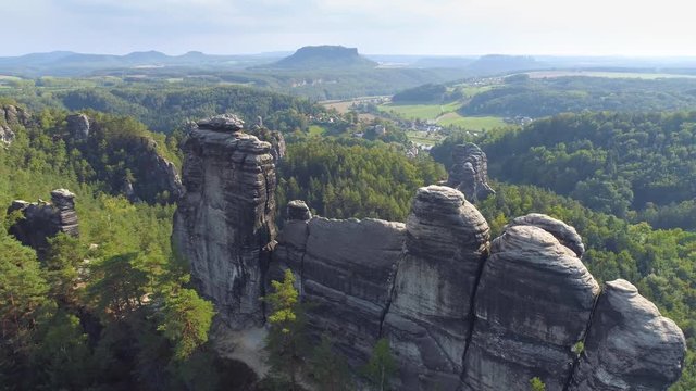 Bastei Park in Saxony, Germany, wonderful aerial drone panorama view.