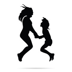 girl and child silhouette jupming illustration