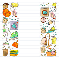 Cleaning services company vector pattern. Drawing on exercise notebook.