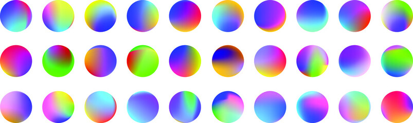 Set of round Vector Gradient. Multicolor Sphere. Modern abstract background texture. Template for design. Isolated objects.