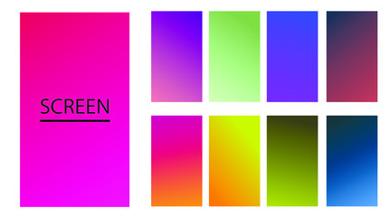 Vector EPS 10 Gradient Set. Different colors. Modern Smartphone screen, mobile app Template. Design for Wallpaper, background, banner, flyer, Social media post