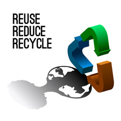 3D recycling symbol with shadow of earth planet and tree. Recycling symbol - Vector