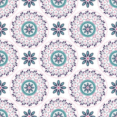 Ethnic floral pattern. Blue abstract flowers on white background. Scandic style