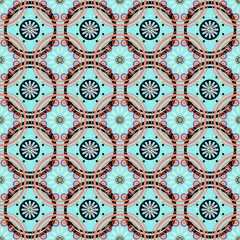 Pattern decorativo con motivi circolari su sfondo azzurro