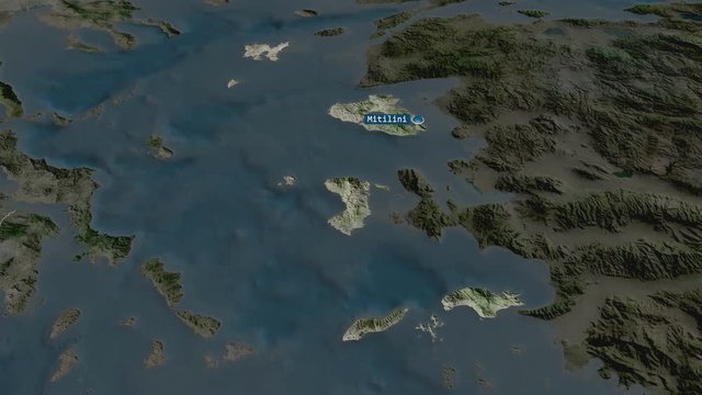 North Aegean - region of Greece with its capital zoomed on the satellite map of the globe. Animation 3D
