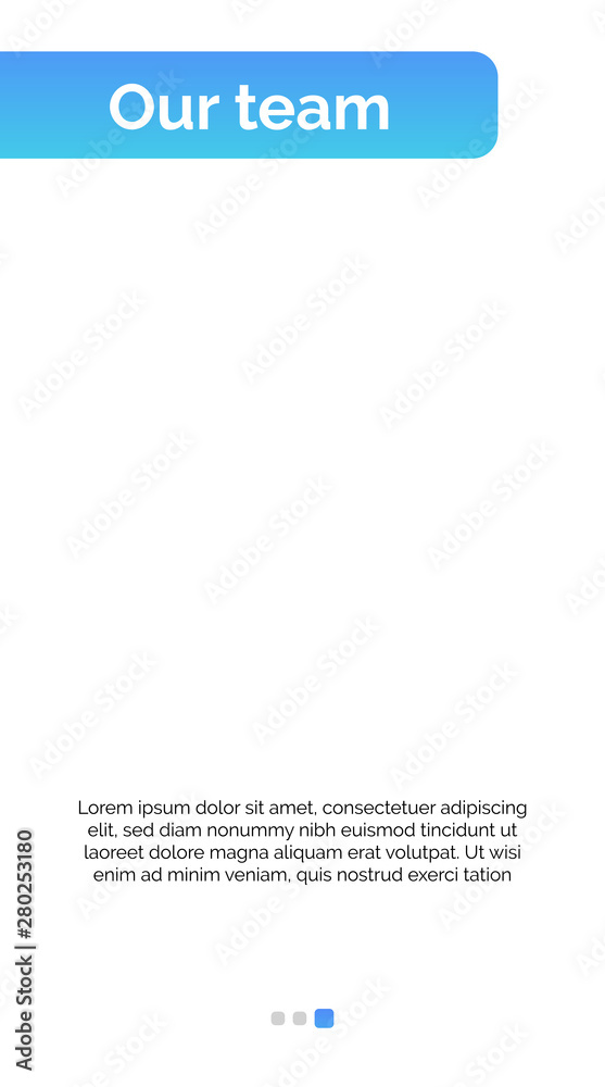Poster hello page mockup for mobile interface template with right bluish header, sample text. mobile, scree