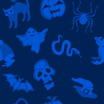 blue haunted seamless pattern for halloween