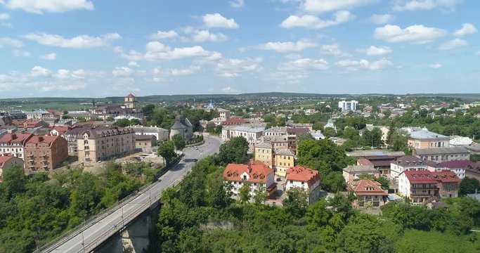 aerial view of the canyon of the Smotrych River, Novoplanivskyi Bridge. Kamianets-Podilski, Ukraine