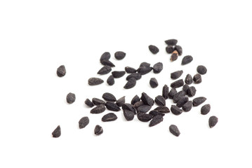 Black sesame seeds isolated on white background