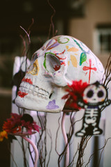 dia de los muertos  painted skull decorations
