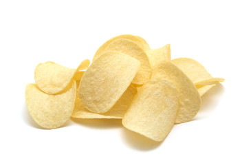 Potato chips isolated white background.